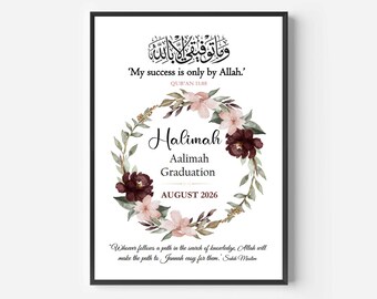 Aalimah completion gift, frame, hafizah gifts, hifz completion, personalised muslim gift, islamic gift, Aalimah Graduation, Qu'ran, Aalim