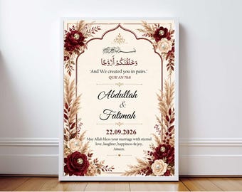 And we created you in pairs frame, Islamic wedding gifts, gift for newly weds, Nikkah Murabak, engagement gifts, anniversary, wedding sign