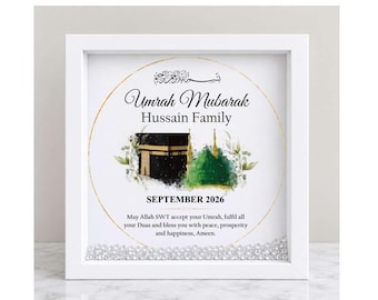 Personalised Umrah Mubarak gifts, Frame with crystals, Islamic Gifts, Hajj, Umrah Mubarak, Umrah Kaaba, Plaque, Glass Frame