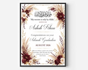 Aalimah completion gift, frame, hafizah gifts, hifz completion, personalised muslim gift, islamic gift, Aalimah Graduation, Qu'ran, Aalim