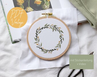 PDF embroidery pattern "delicate wreath", 14 cm embroidery hoop