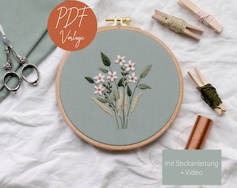 PDF embroidery pattern "Spring Meadow", embroidery instructions with video, 16 cm embroidery hoop