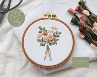 PDF embroidery pattern "Dahlia bouquet", 13 cm embroidery hoop