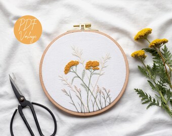 PDF embroidery pattern "Goldy Yarrow Meadow", 17 cm embroidery hoop, wildflowers, grasses