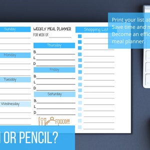 Sky Blue Weekly Meal Planner Printable • Grocery List • Food Planner ...