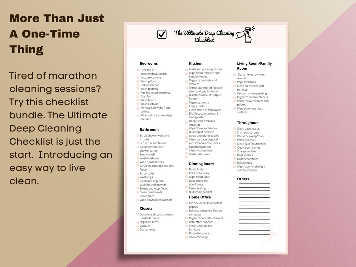 The Ultimate Deep Cleaning Checklist Bundle Pink Printable PDF A4/A5/A6 ...