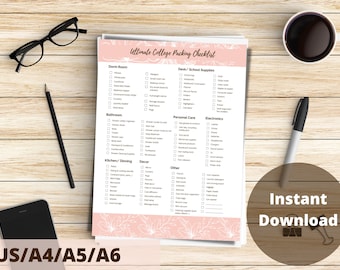 Ultimate College Dorm Room Checklist for Girls- Dorm Essentials- Checklist Template- US/A4/A5/A6 Printable