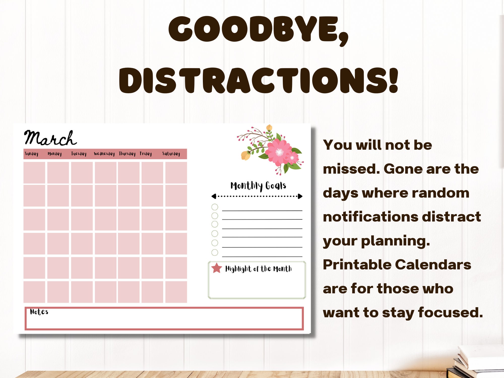Blank Calendar Printable - Large Wall Calendar- Monthly Calendar- Cute ...