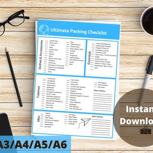 The Ultimate Travel Packing Checklist, Cruise Packing List, US/A4/A5/A6 PDF Printable in Blue