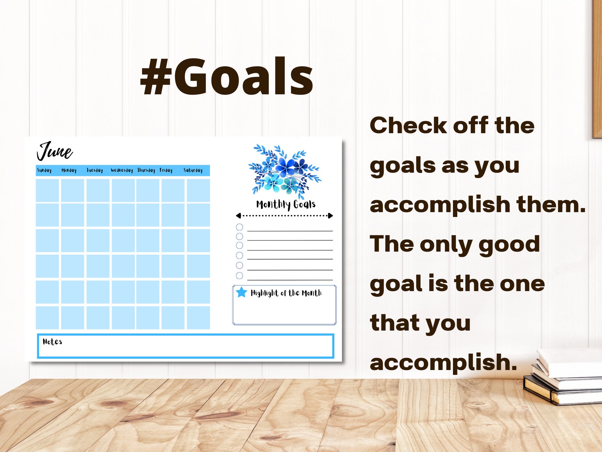 Blank Calendar Printable Large Wall Calendar Monthly Calendar Cute Blue ...