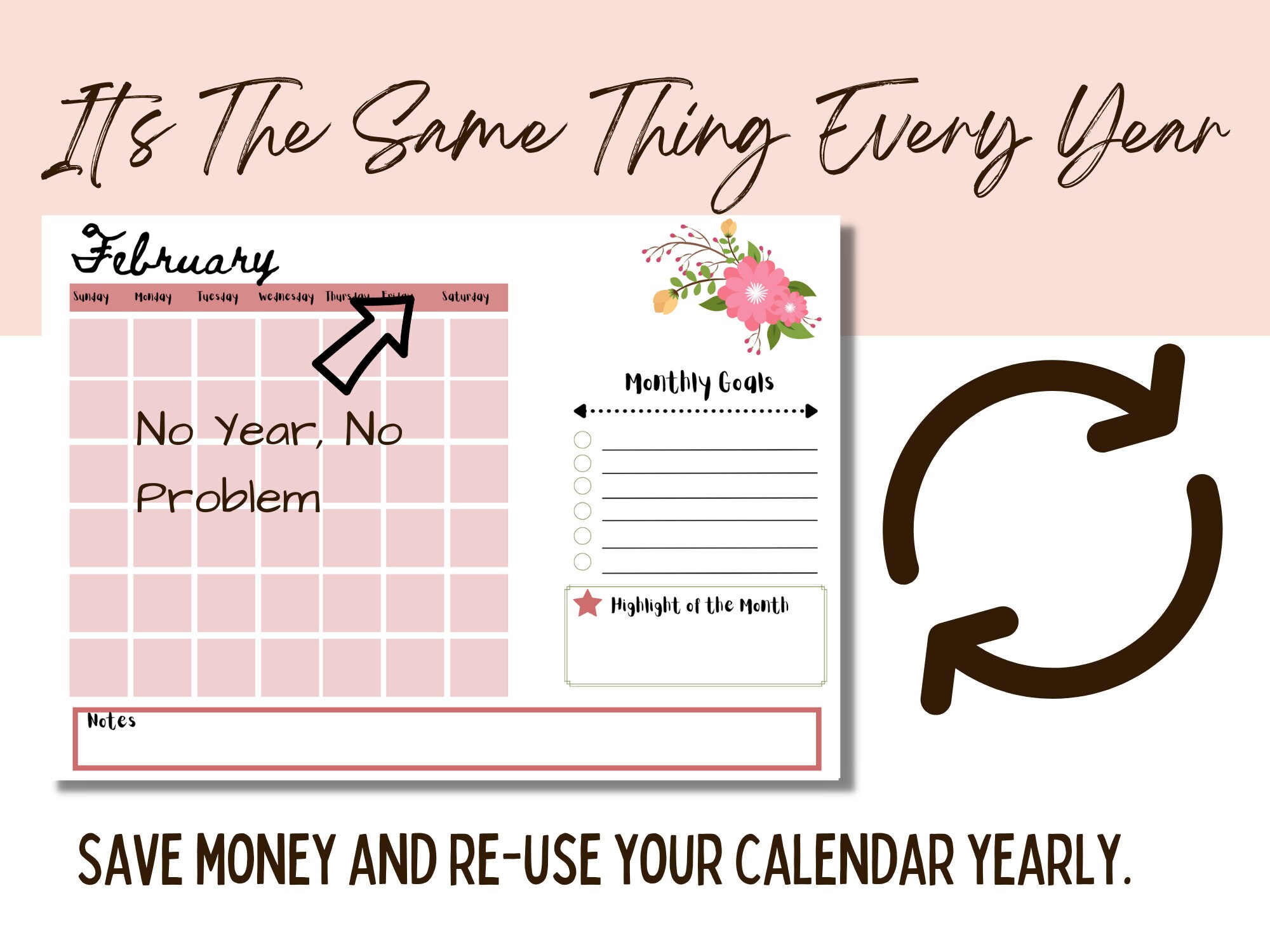 Blank Calendar Printable - Large Wall Calendar- Monthly Calendar- Cute ...