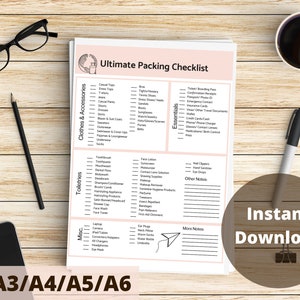 The Ultimate Travel Packing Checklist in Pink-US Letter/A4/A5/A6-Printable Checklist