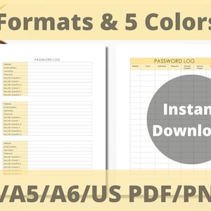 Editable Password Log Printable, Password Tracker, Password Keeper, Password Organizer -Multi Color Bundle, Pastel Colors