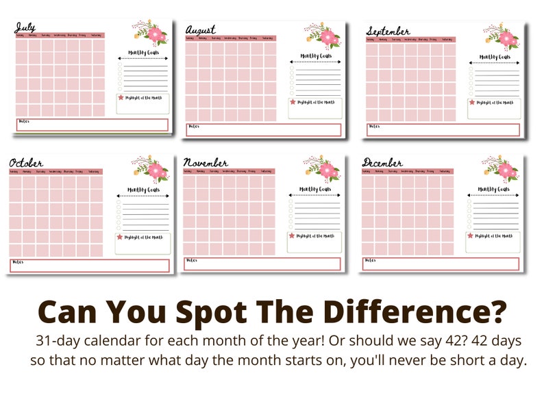 Blank Calendar Printable - Large Wall Calendar- Monthly Calendar- Cute ...