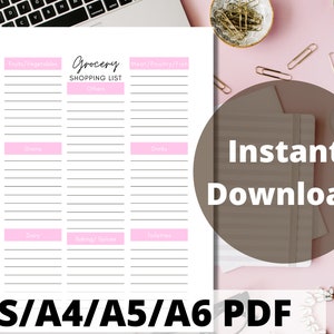 Rosa Einkaufsliste- Digitale Einkaufsliste- Wöchentliche Einkaufsliste, Online-Einkaufsliste- druckbare Checkliste