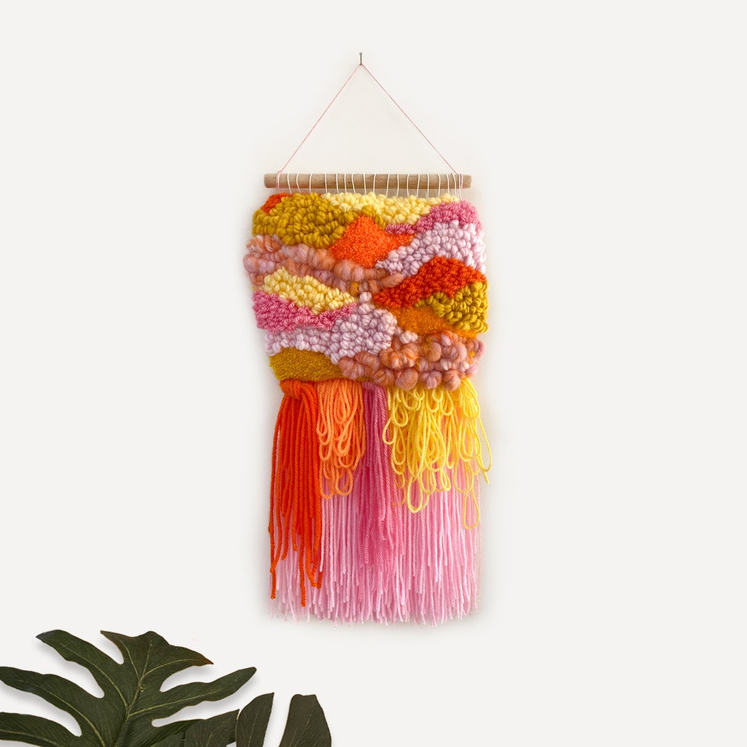 Coral & Yellow Woven Wall Hanging: Colorful Home Decor - Etsy