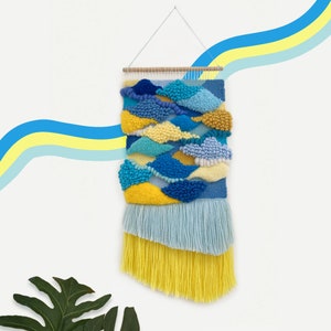 Large Blue Yellow Weaving Wall Hanging/Weave/Wall Art/Handmade/Home Decor/Woven Textile/Colourful Wall Art/Textured Textiles/Woven Tapestry