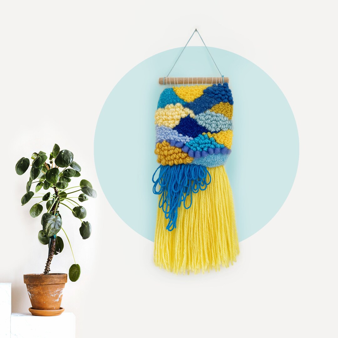 Blue & Yellow Woven Wall Hanging: Boho Home Decor - Etsy