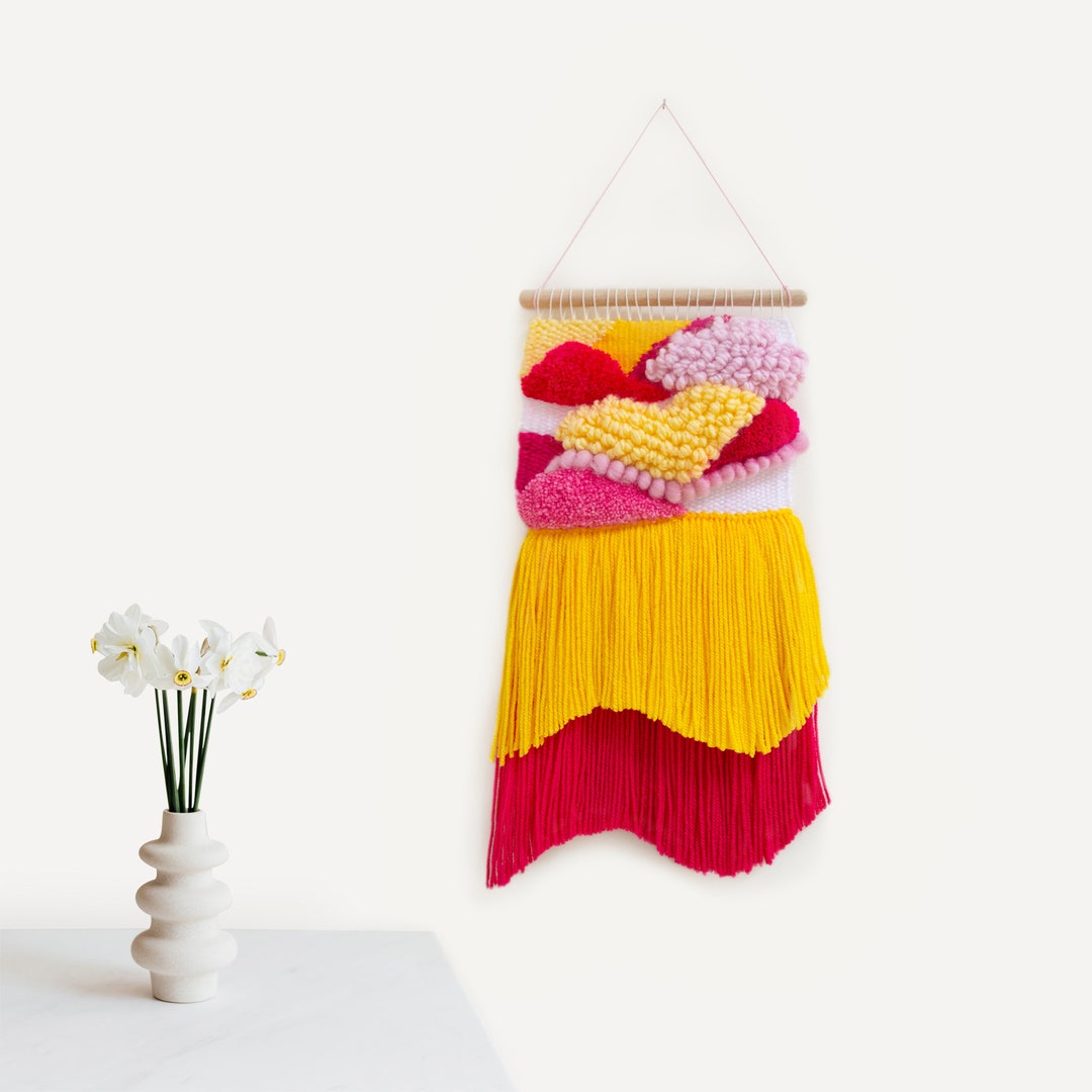 Yellow & Pink Woven Wall Hanging: Colorful Home Decor - Etsy