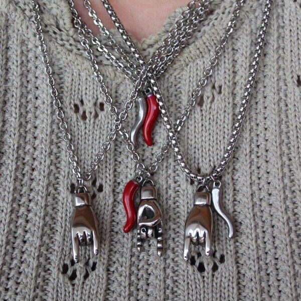 Italian Hand Horn Silver Necklace Etsy Ireland