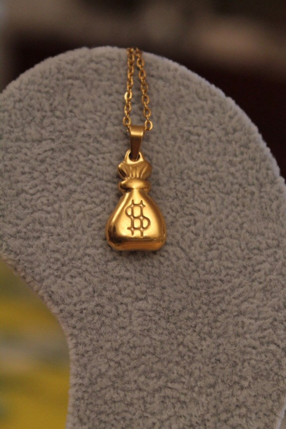 Money Bag Necklace Gold Money Bag Pendant Engraved Dollar Etsy