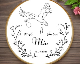 Customisable Embroidery Design, New Baby Embroidery, PDF Download