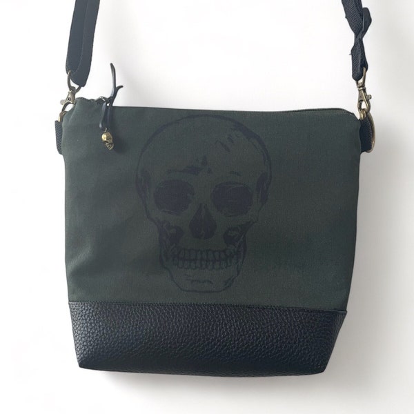 Army Totenkopf | Umhängetasche aus Canvas und veganem Leder | Handtasche | Crossbodybag