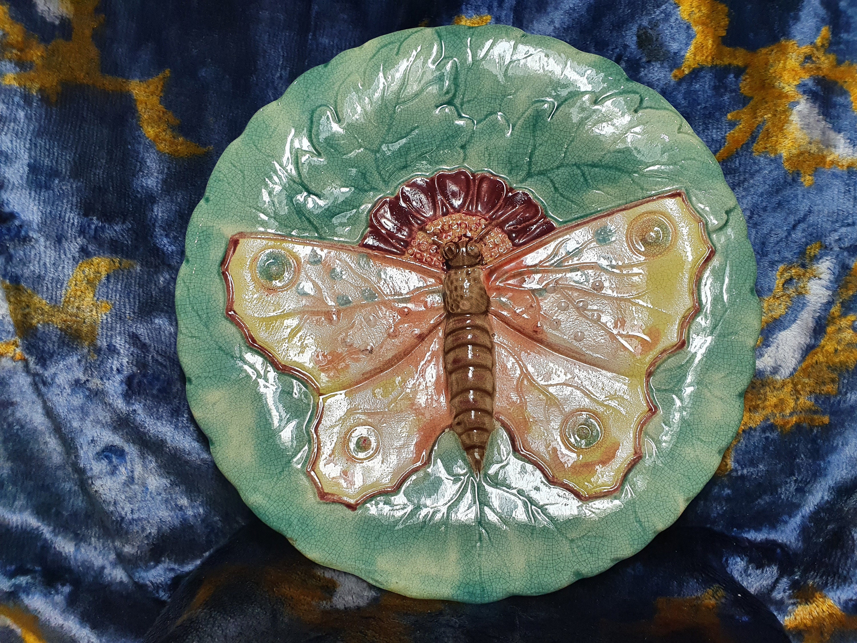 Antique majolica plate ceramics butterfly plate butterfly Etsy
