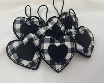 Mini Black White Checkered Heart Ornaments Farmhouse Decorations