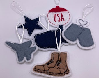 Mini Military Ornament Set // Memorial Day Decor // Red White and Blue Ornaments