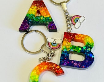 Rainbow Initial Letter Keyring / Rainbow gift / secret Santa / thank you