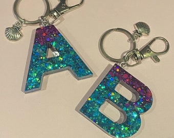 Mermaid Initial Sparkly Keyring Letter Novelty Birthday Gift Secret Santa