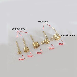May include: Gold earring findings with and without loops. The findings have different inner diameters: 2 mm, 3 mm, 4 mm.  The findings are for jewellery making.