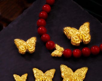 1pc 18K Solid Gold Butterfly Bead, Solid Gold Insect Bead, Winged Bead, Vintage Gold Bead, Flying Spacer Bead for Bracelet & Neclace 10mm