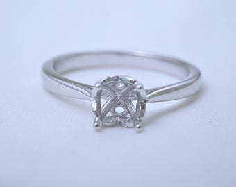 Sterling Silver Four Claw Ring Settings, s925 Silver Round Ring Head, Four Prong Ring Setting with Claw, Round Bezel Ring Band, Fixed Ring