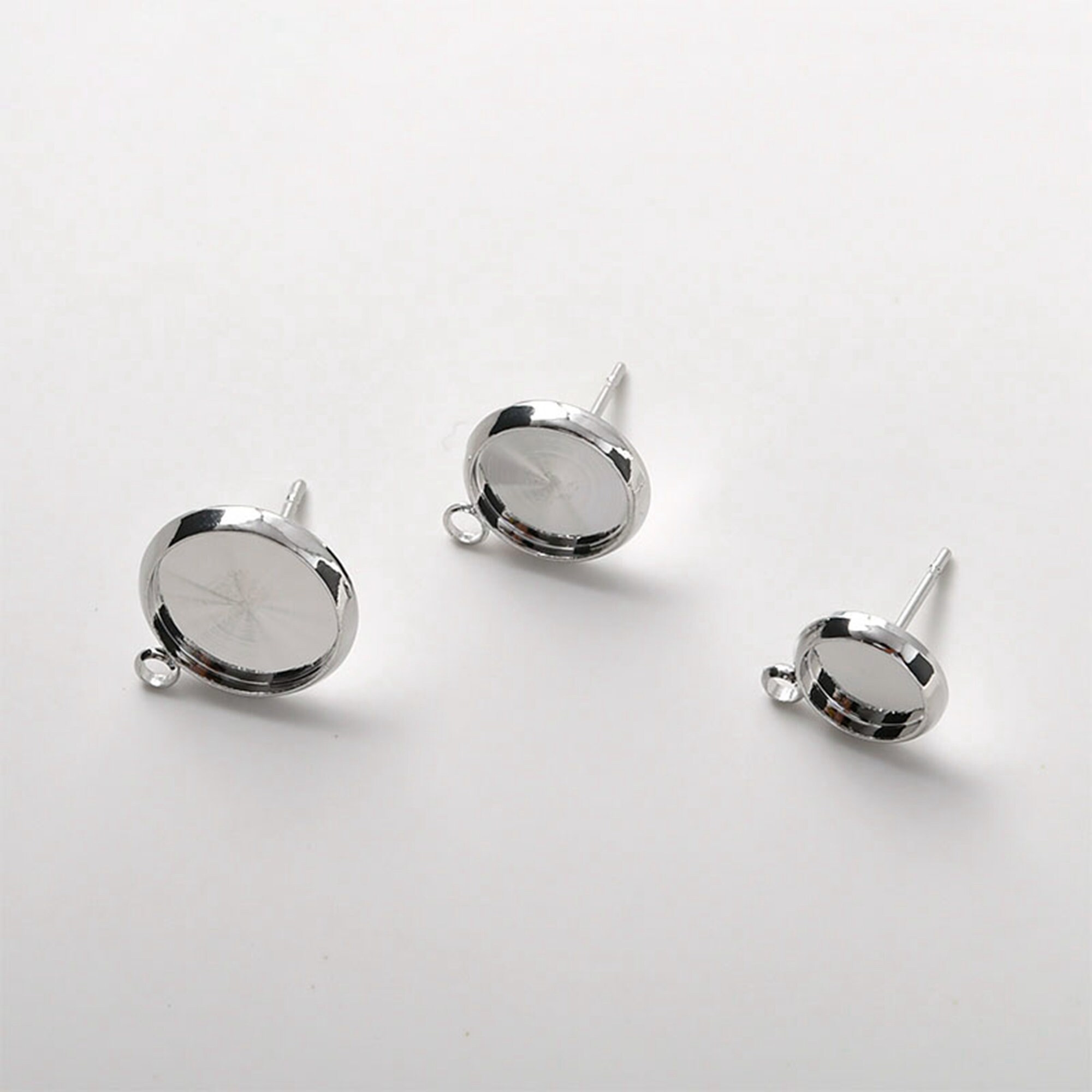 Honeyhandy 304 Stainless Steel Leverback Earring Settings, Flat Round