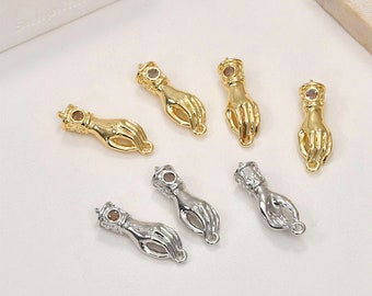 14K Gold Plated Hand Gesture Charm, CZ Sign Language Connector