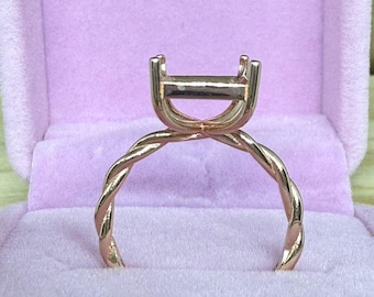 Sterling Silver Twist Ring Settings, 925 Silver Rectangle Ring Head, Four Prong Ring setting with Claw, Adjustable Ring 4*6mm 5*7mm 6*8mm