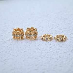 14K Gold Plated CZ Ring Bead, Star Bead, Pentagram Bead, Rectangle CZ Bead, Square CZ Bead, Crown Bead, Bracelet Spacer, Large Hole Bead