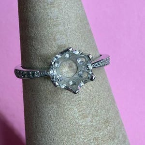 Sterling Silver Delicate Ring Settings, s925 Silver Round Ring Head, Six Prong Ring Setting w/ Claw, Round Bezel Ring Blank, Adjustable Ring