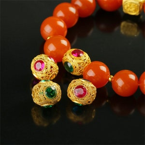 1pc 18K Solid Gold CZ Colorful Gems Tube Bead, Solid Gold Spiral Bead, Infinity Bead, Delicate Bead, Tube Spacer for Bracelet Necklace 11mm