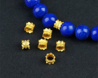 1pc 18K Solid Gold Double Lotus Bead Caps, Solid Gold Flower Cap, Yoga Meditation Bead, Large Hole Bead, Spacer Bead for Bracelet & Necklace
