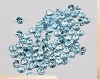 Natural Blue Topaz Round Cabochon, Round Brilliant Cut Cabs Gemstone, Faceted Loose Stone for Jewelry Making,December Birthstone 1mm 2mm 3mm