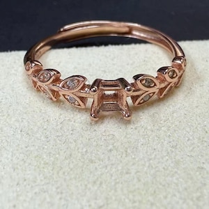 Ringinstellingen met bladzilver, zilveren vierkante ringkop, ring met vier tanden met klauw, ringband met vierkante ring, verstelbare ring 3 mm