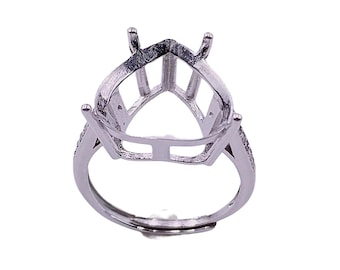 Sterling Silver Love Heart Ring Setting, Adjustable Four Prong, 14x14mm