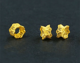 1 Stück 18K Solid Gold Doppel Lotus Perlenkappen, Solid Gold Blumenkappen, Yoga Meditation Perlen, Großes Loch Perle, Spacer Perle für Armband 7mm