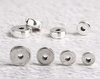 Sterling Silver Donut Beads, Rondelle Bead, Flat Round Bead, Pony Bead, Wheel Bead, Round Disc Spacer for Bracelet 4.5mm 5mm 6mm 7mm
