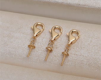 AU750 Fermoir mousqueton en or massif 18 carats avec cheville pour perle semi-percée, fermoir détente en or jaune massif, fermoir griffe, fermoir de bracelet