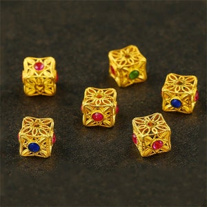 1pc 18K Solid Gold CZ Gems Cube Beads, Solid Gold Hollow Block Bead, Flower Bead, Cubic Beads, Geometric Spacer Beads for Bracelet &Necklace
