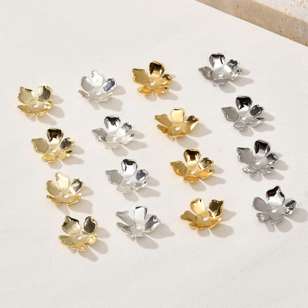 14K Gold Plated Five Petal Flower Bead Caps Fancy Bead Caps Etsy